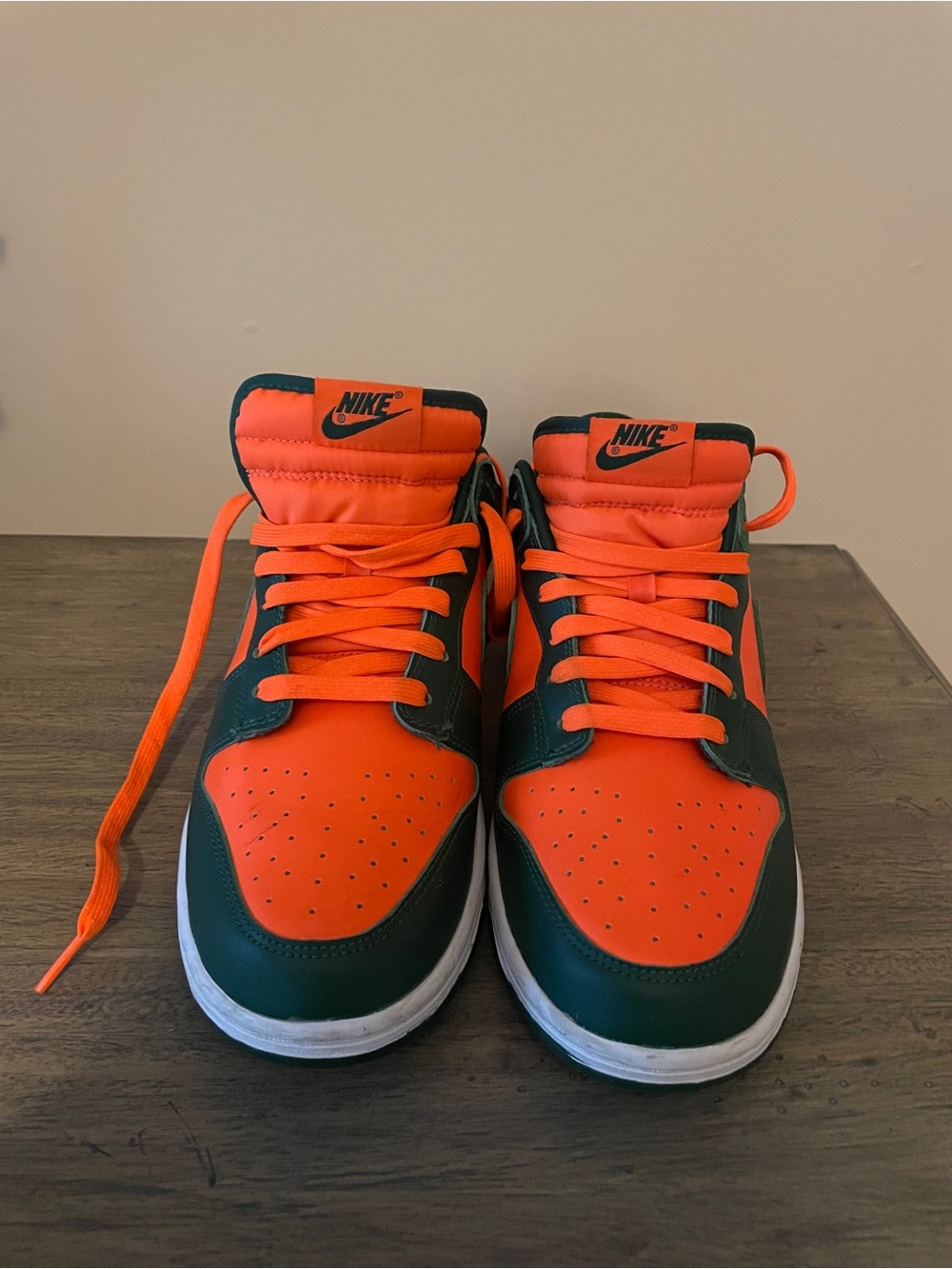 Nike Orange and Dark Green Men's High-Top Sneakers